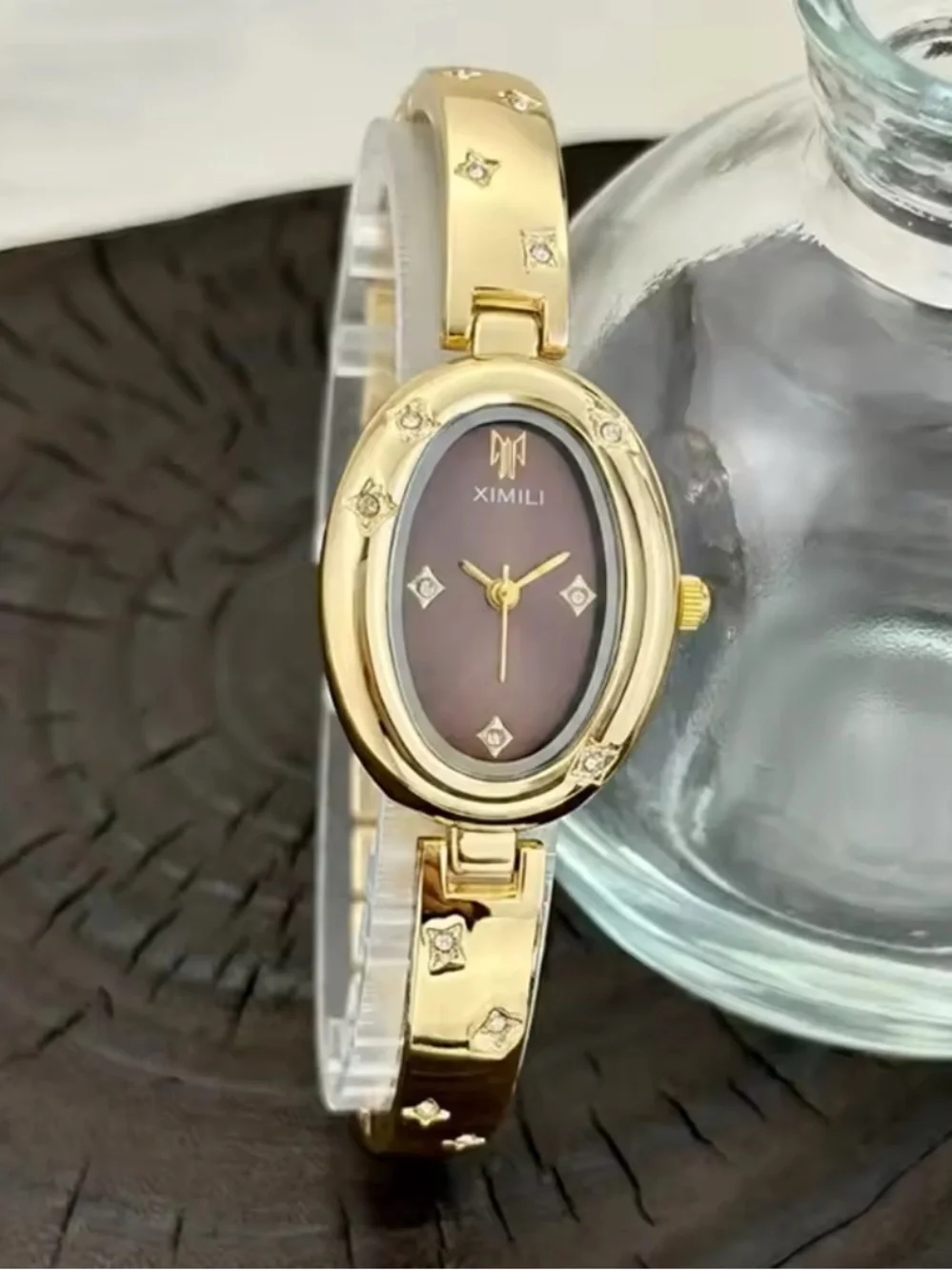 Anthropologie Gold-Tone Bracelet Watch with Brown Dial